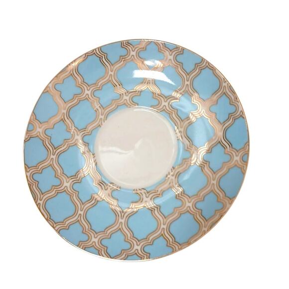 Grace's Teaware Blue Debra Saucer 6" Plate Gold Handpainted Geometric Regency - Picture 8 of 12